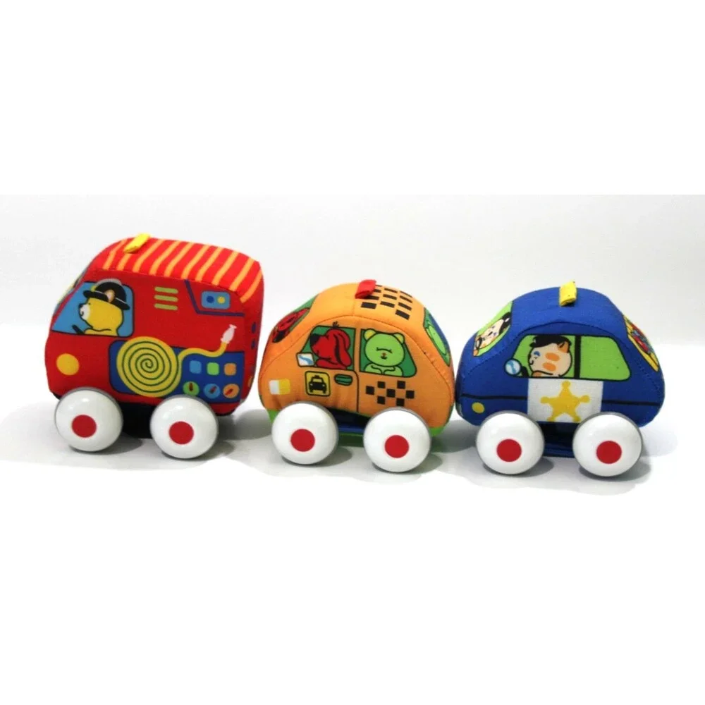 Melissa & Doug K’s Kids Pull Back Vehicles Lot of 3 Soft Toys Fire Truck Taxi